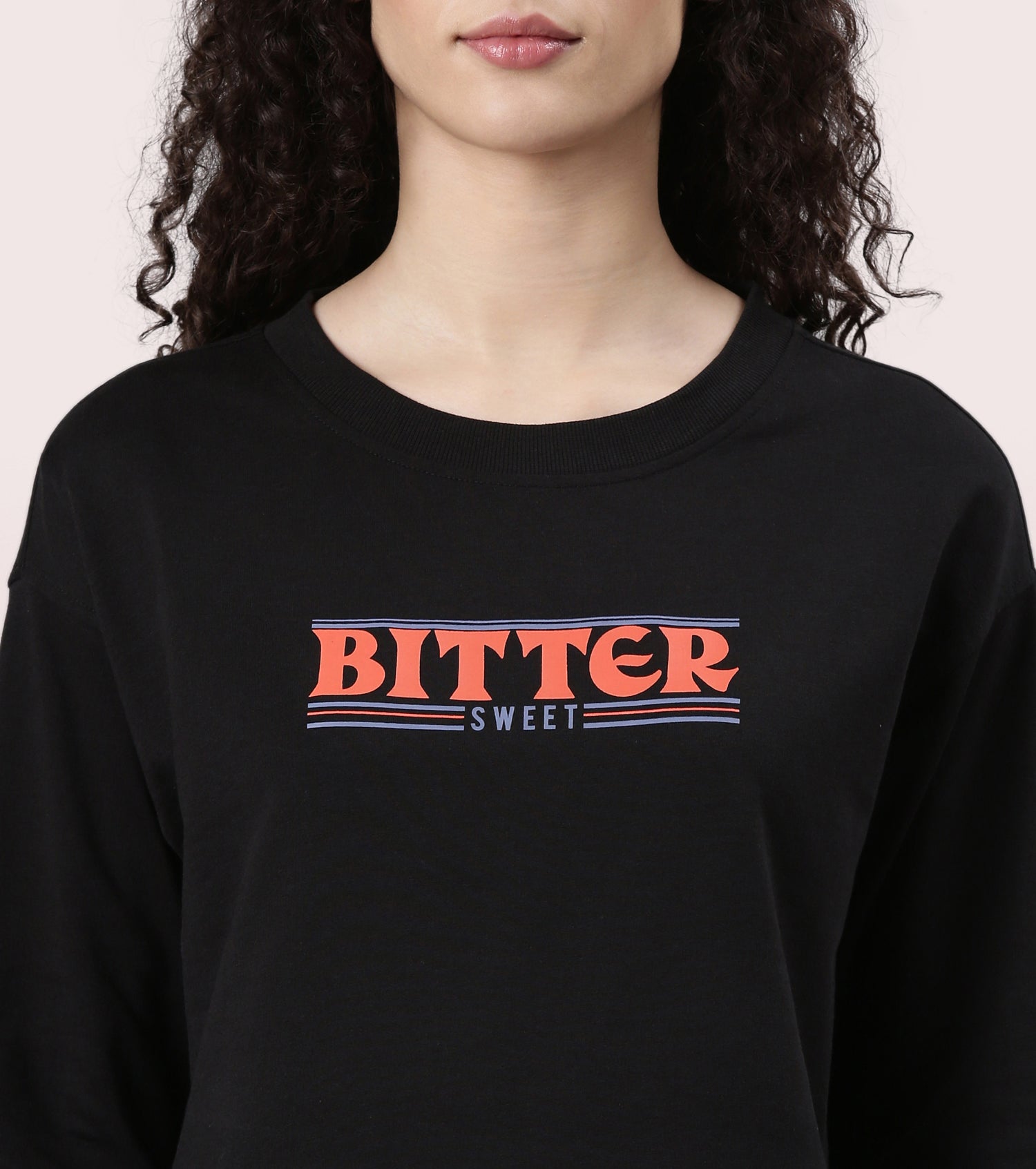 Enamor Drop Shoulder Sweat For Women | Cotton Terry Graphic Sweatshirt | E9G2