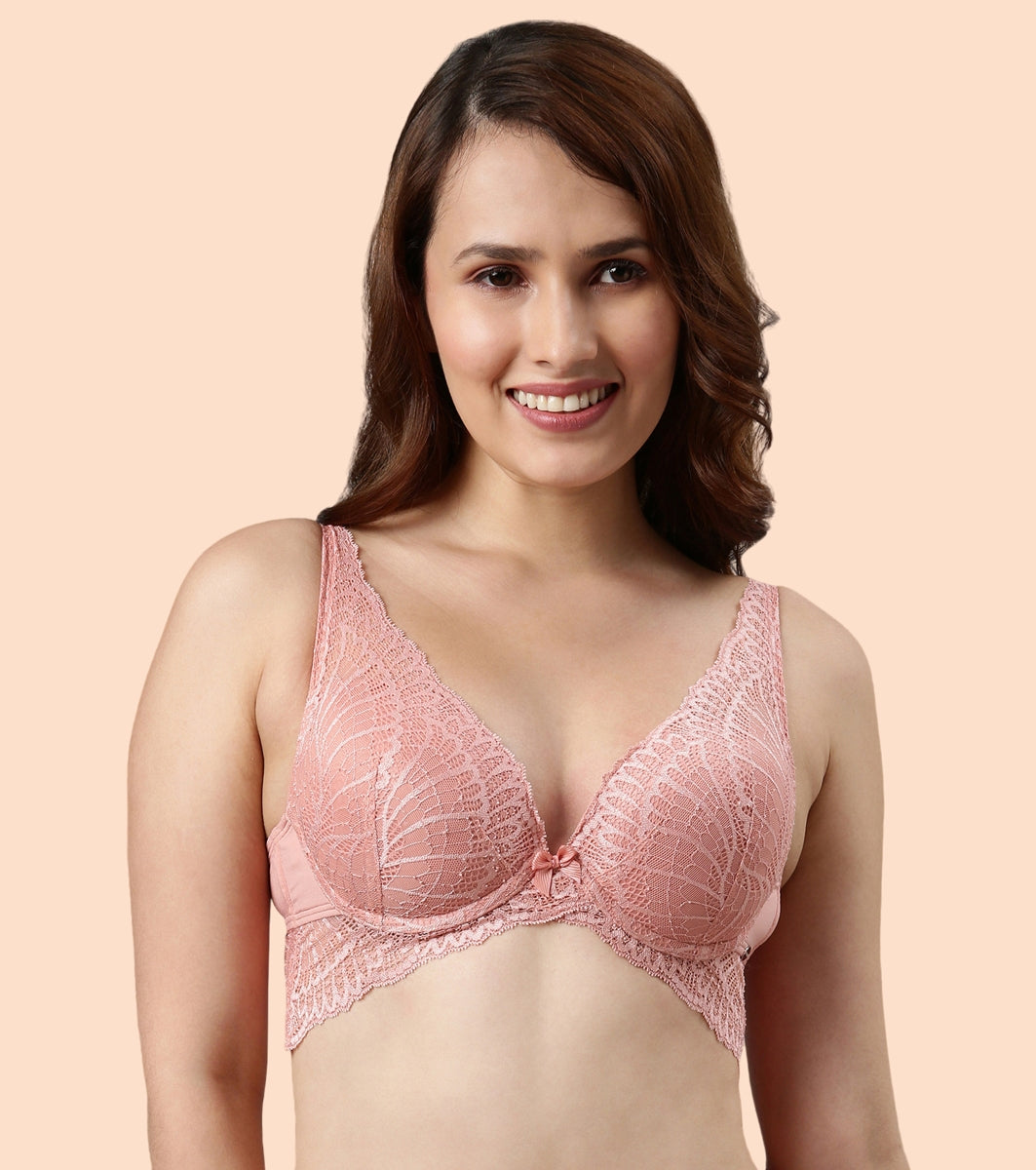 Enamor Butterfly Frame for Cleavage Enhancing Women's Bridal Plunge Push-Up Bra - Lace, Wired, Padded, Medium Coverage - F091