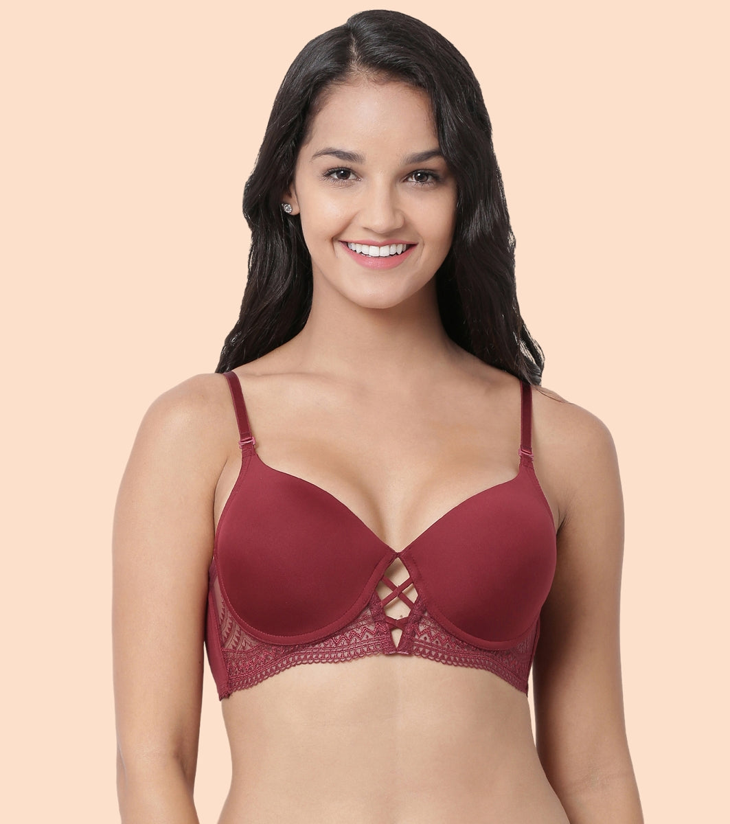Enamor Long Line Lift Women's Bridal T-Shirt Bra - Crush Proof Cups, Lace Trimmed, Wired, Padded, Medium Coverage - F040
