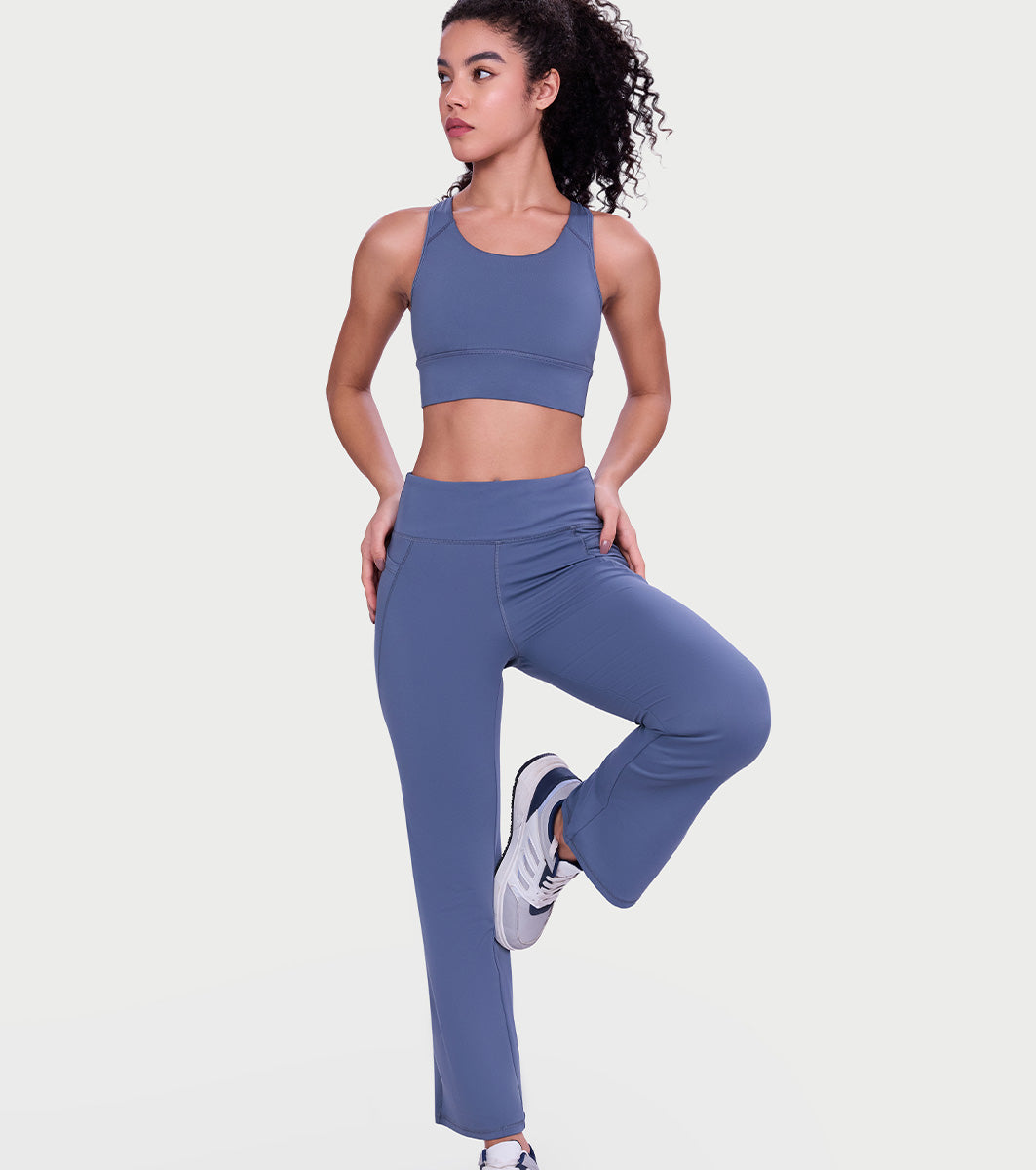 パンツ Amor Enamor High Rise Full Length Pull on Boot Cut Active Pant For Women -