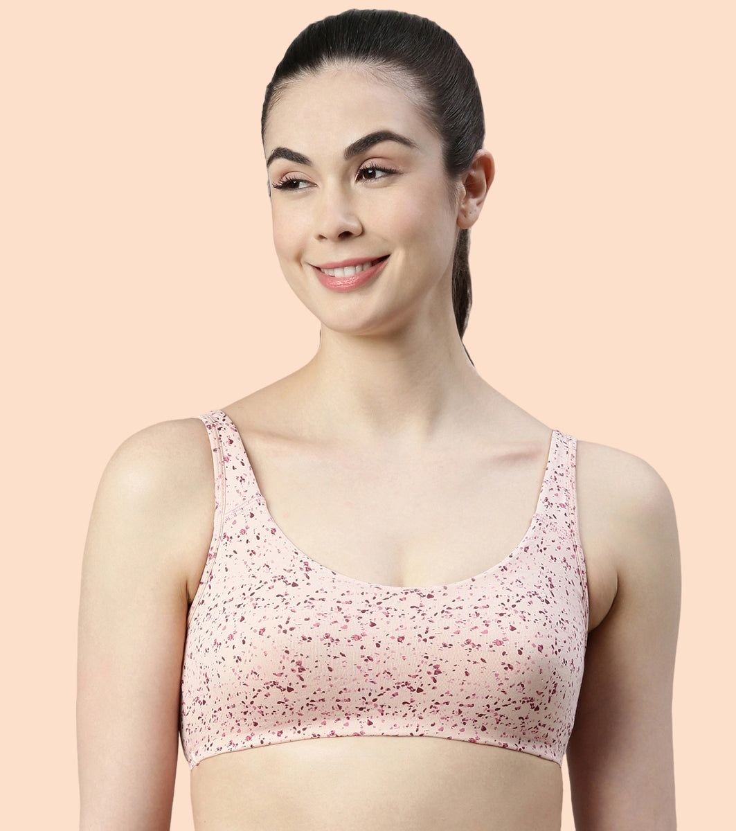 Enamor Low Impact Women's Cotton Everyday Sports Bra All Day Comfort, Non Padded, Wirefree, High Coverage SB06 (Marble Flake Print)