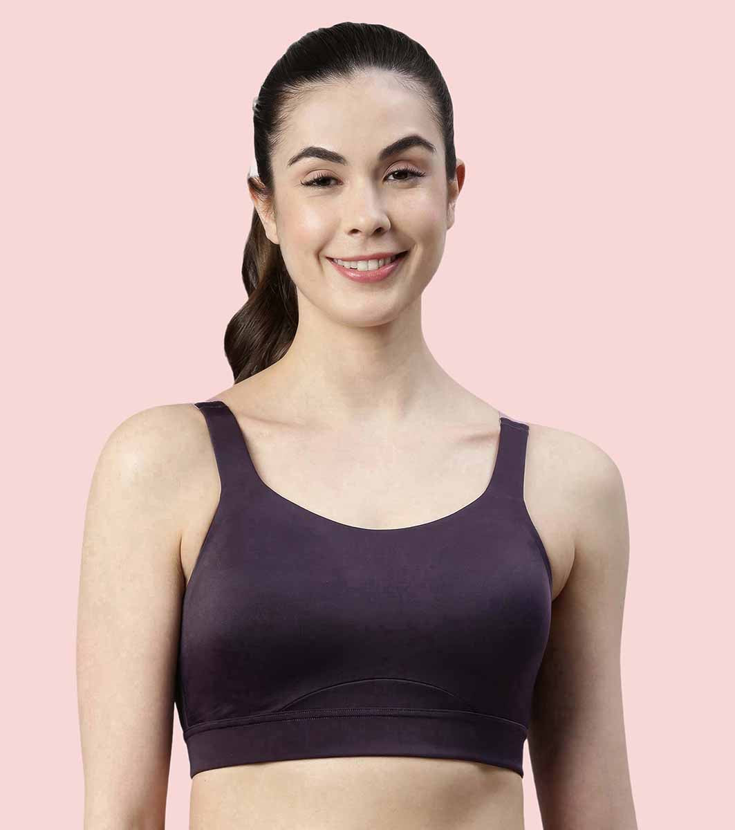 Enamor Innovations Fab-fresh Breathable cup, Women's High Impact Sports Bra Convertible, Padded, Wirefree, Full Coverage SB18 (Night Shade)