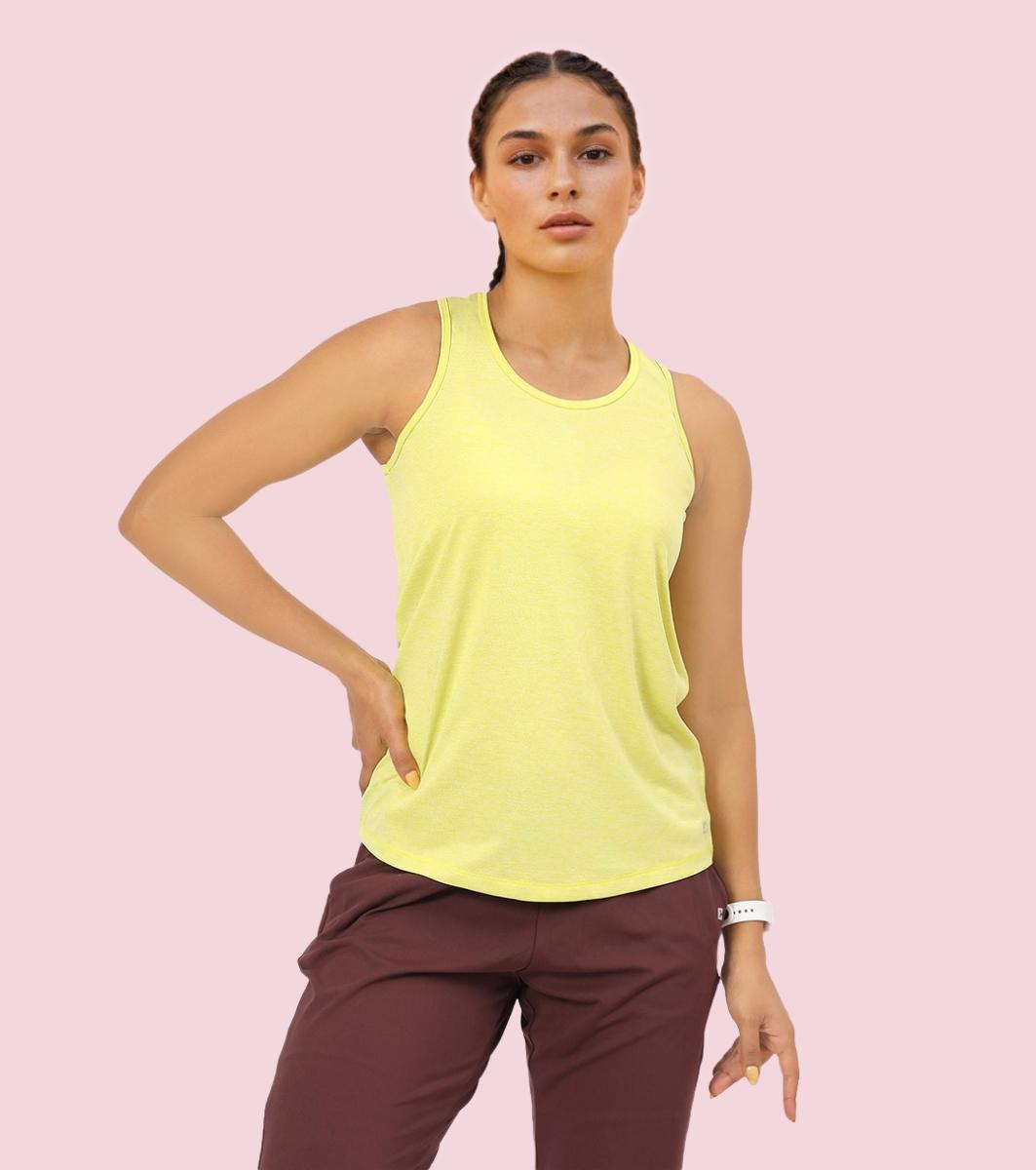 Enamor Sleeveless Round Neck Regular Length Tank T-Shirt Slim Fit, Quick Dry, Antimicrobial A308 (Cyber Lime Mel)