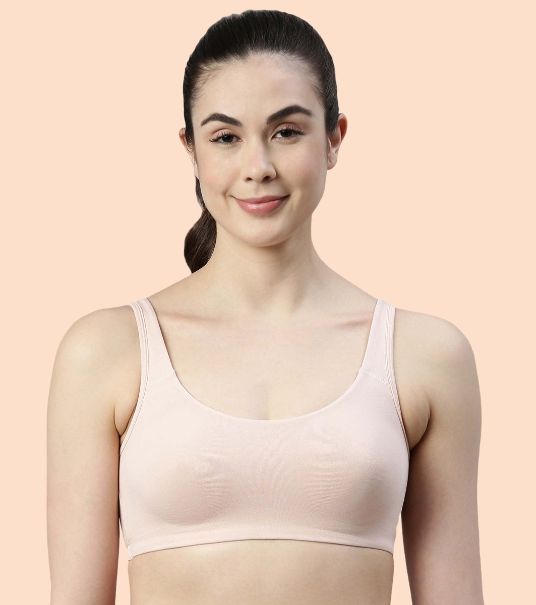 Enamor Low Impact Women's Cotton Everyday Sports Bra - All Day Comfort, Non Padded, Wirefree, High Coverage - SB06 (Pearl)