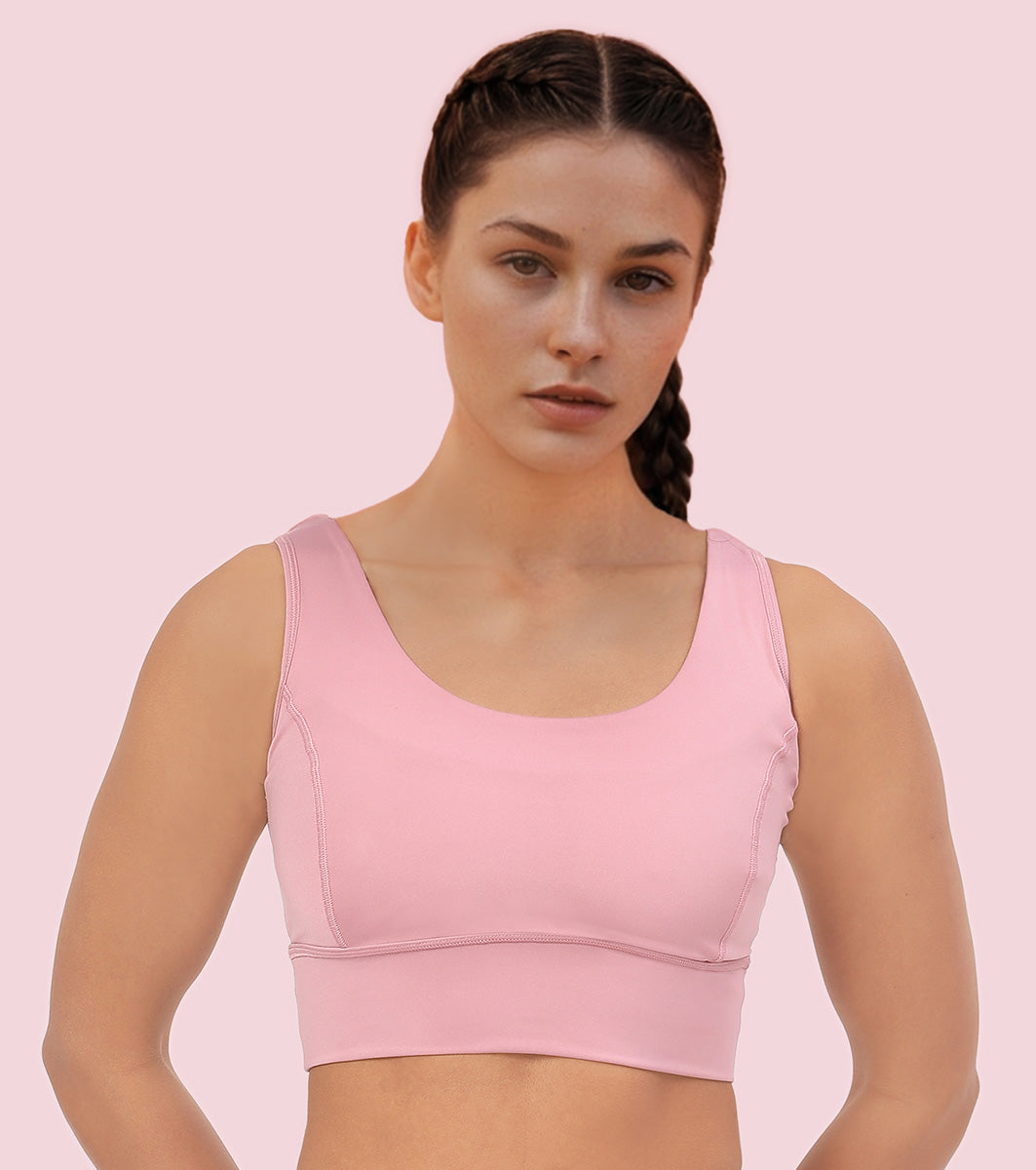 Enamor Sleeveless Crew Neck Crop length Pull On Sports Bra For Women