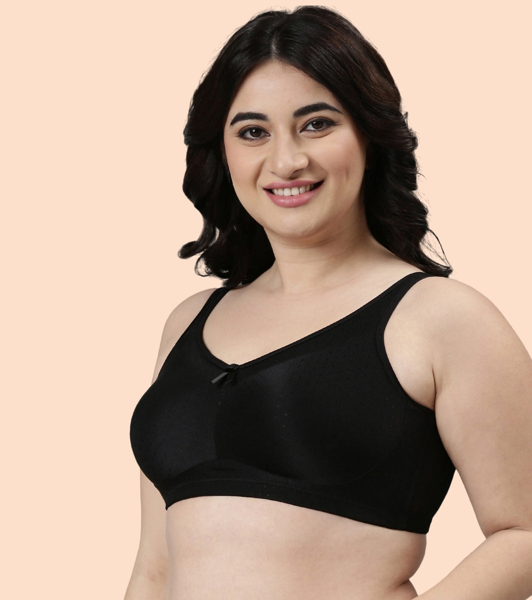 Enamor Hidden X-Frame and Smoothening Women's Full Support Everyday Bra - Jiggle control, Non Padded, Wirefree, Full Coverage - FB12 (Available in Plus sizes) (Black)