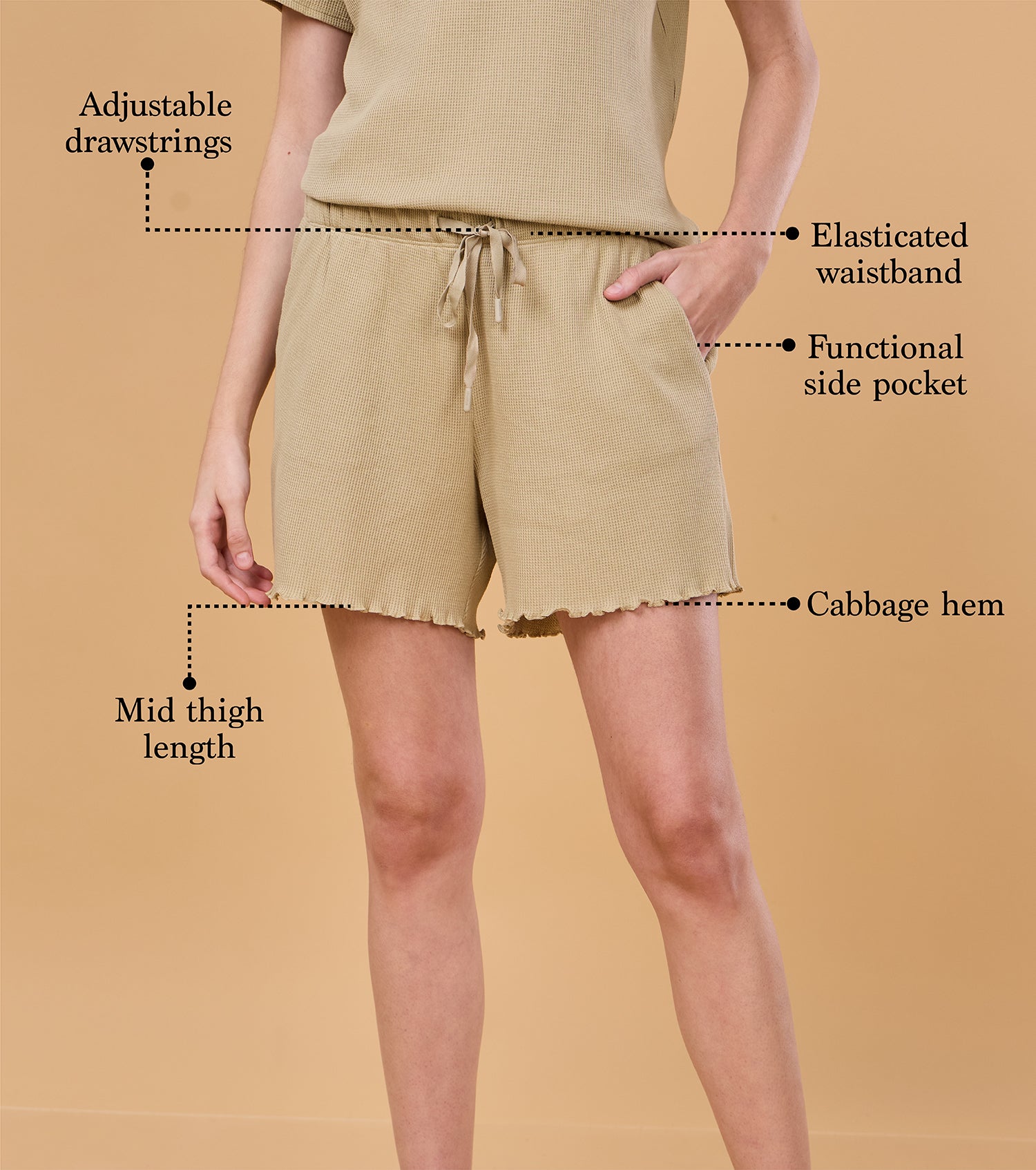 Enamor E703 Waffle Shorts - Comfortable Waffle Fabric Shorts for Casual Chic Comfort