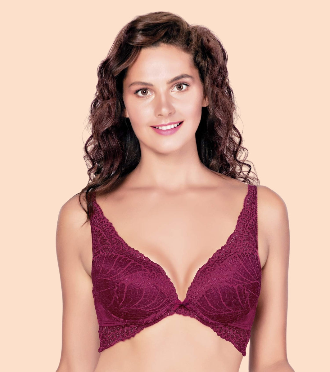 Enamor Butterfly Frame for Cleavage Enhancing Women's Bridal Plunge Push-Up Bra - Lace, Wired, Padded, Medium Coverage - F091