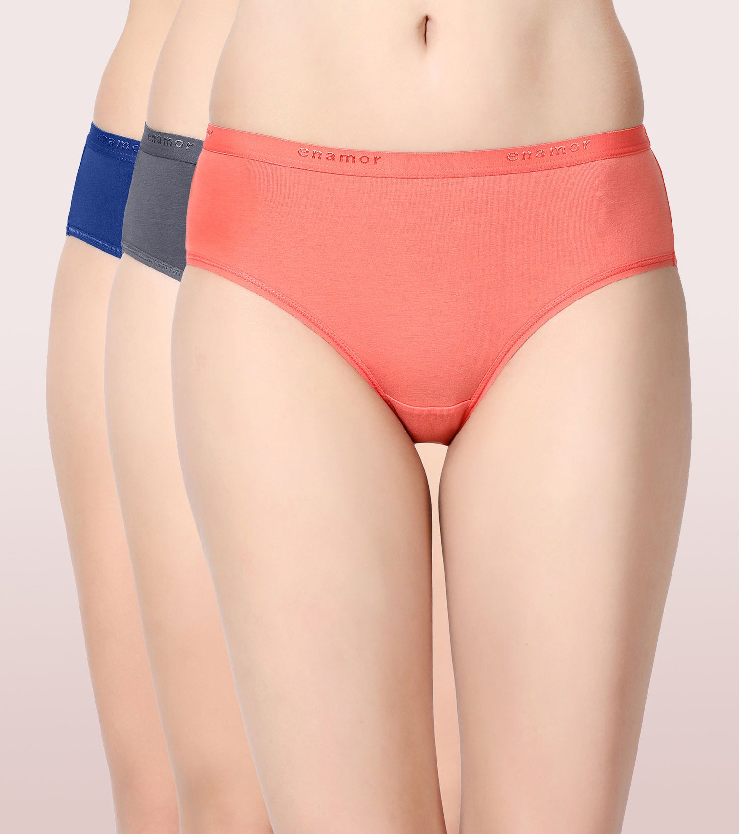 Hipster Panty  Full Coverage & Mid Waist -Pack Of 3-Colors And
