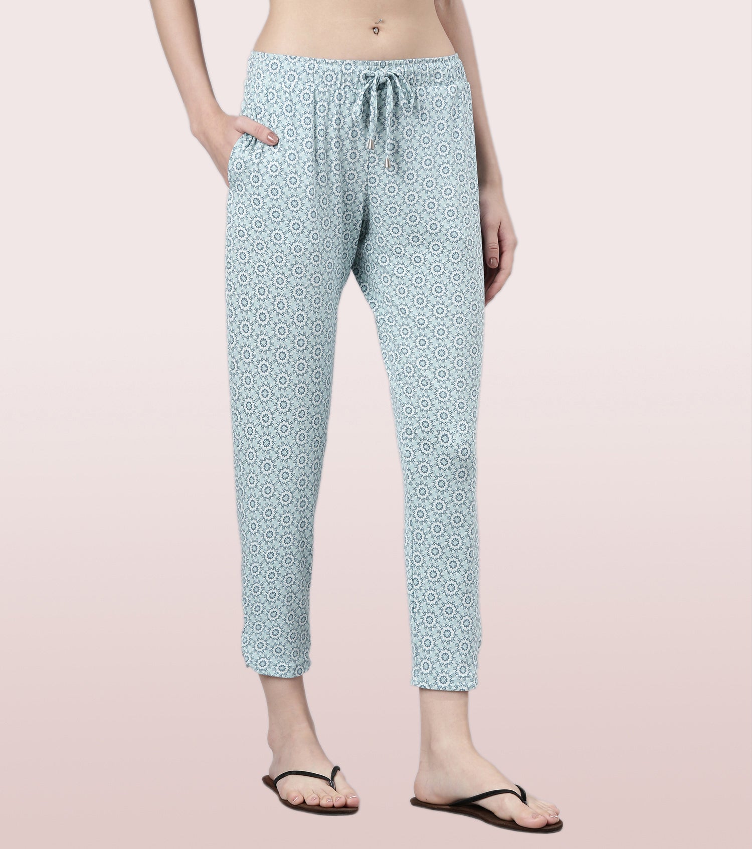 Shop-In Pants - Tapered Lounge Pants With Self Fabric Drawstring With Metal Ends | E048