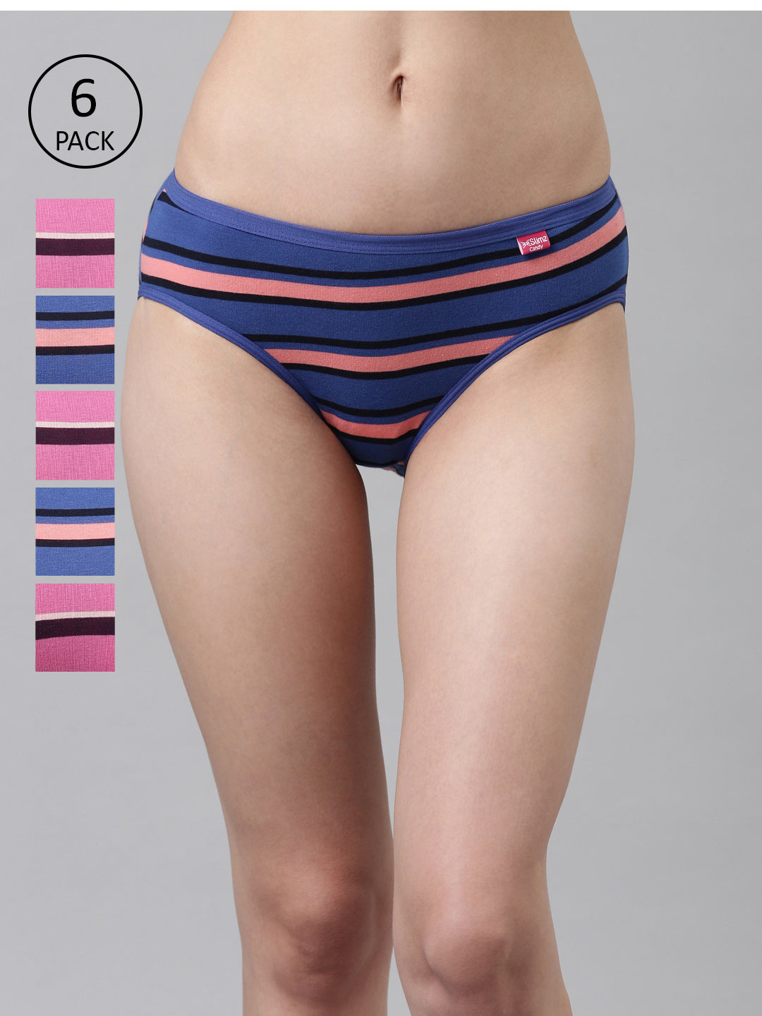 SLIMZ Women Low Rise Elastic Striped Panty Pack of 6