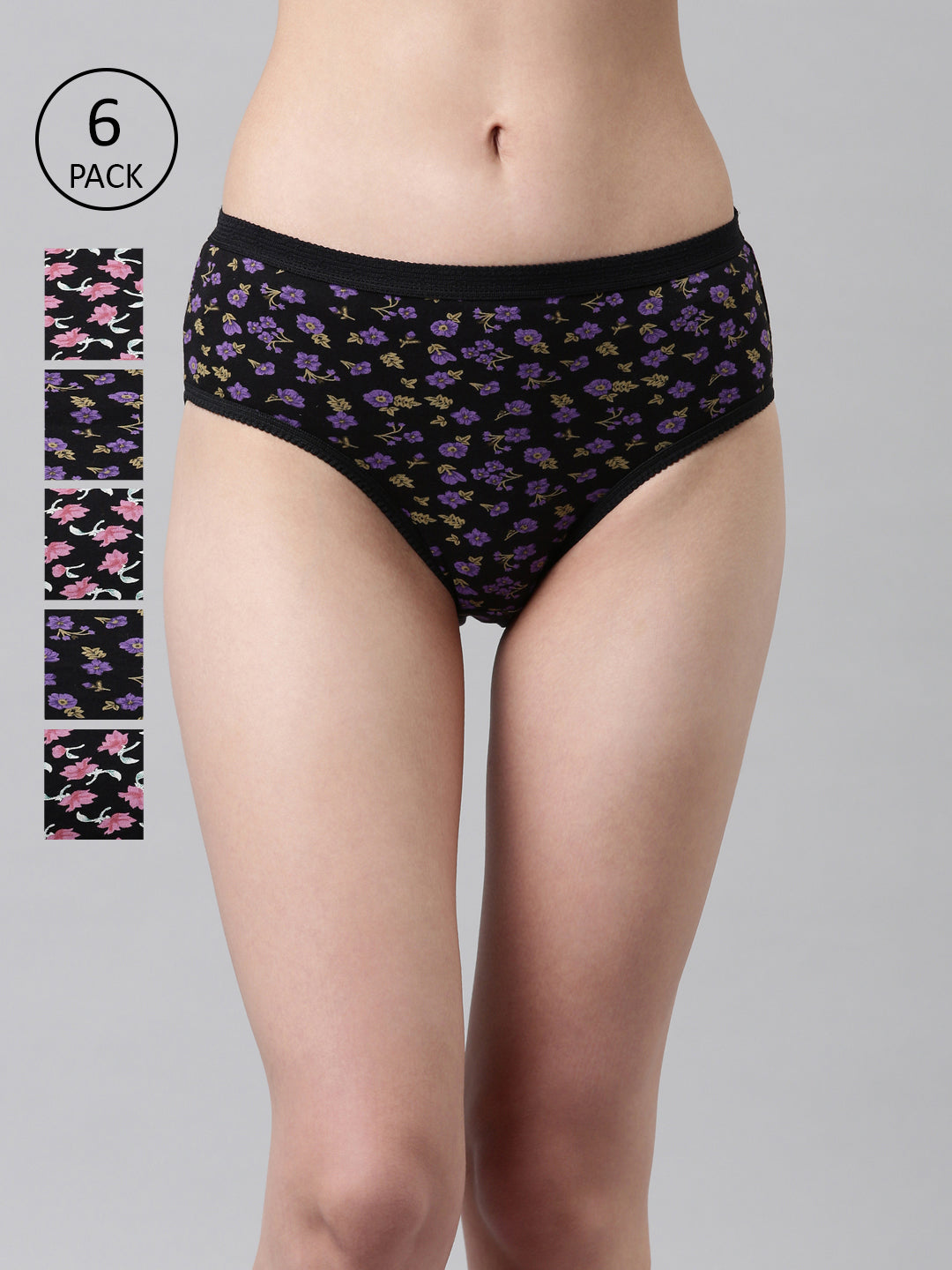 SLIMZ Women Mid Rise Elastic Printed Panty Pack of 6