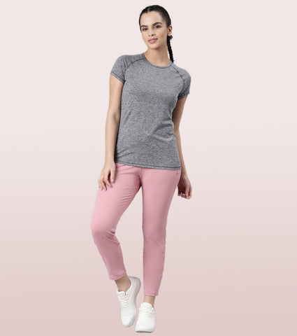 Slim Active Tee | Short Sleeve Raglan Scoop Neck Slim Active Tee With Reflective Graphic On Back | E089