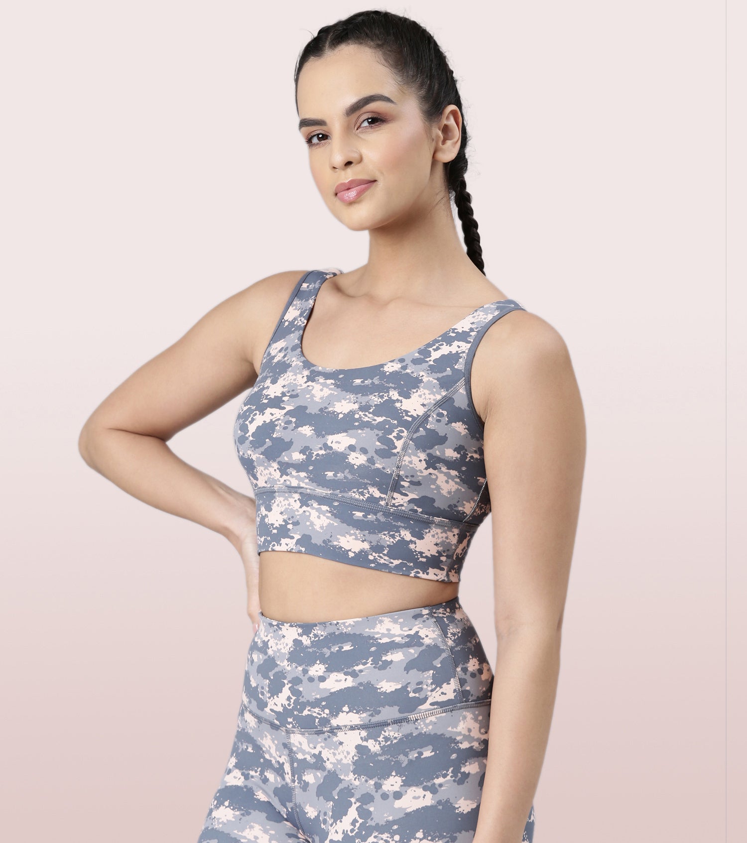 Longline Sports Bra – Printed | Scoop Neck Medium Impact Dry Fit Sports Bra | E217