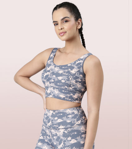 Longline Sports Bra – Printed | Scoop Neck Medium Impact Dry Fit Sports Bra | E217
