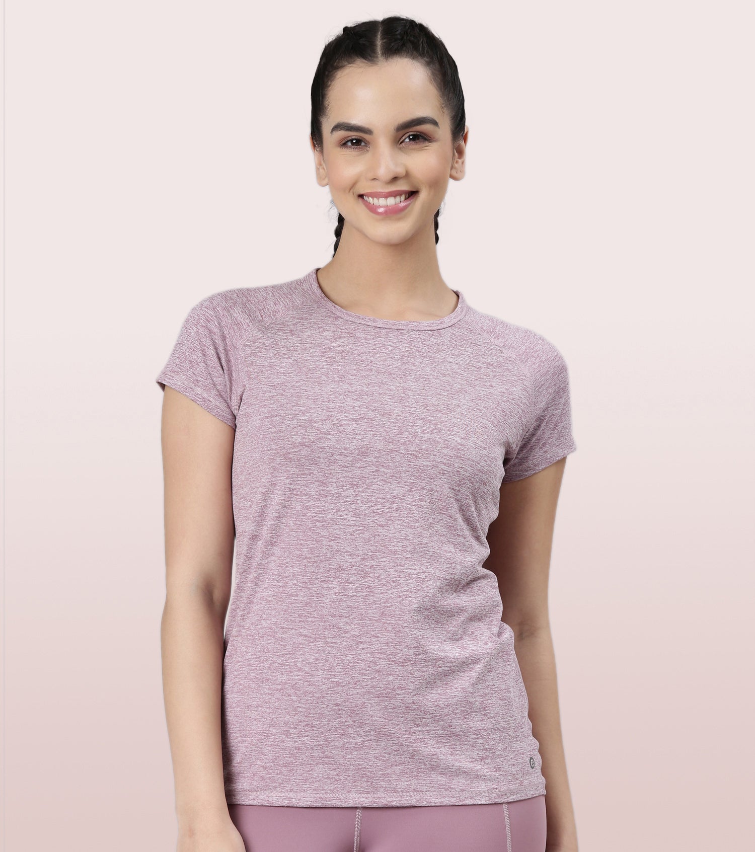 Slim Active Tee | Short Sleeve Raglan Scoop Neck Slim Active Tee With Reflective Graphic On Back | E089