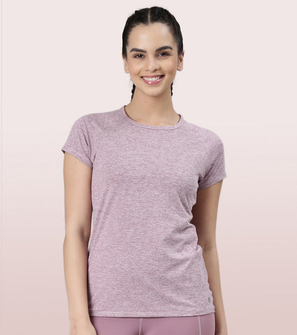 Slim Active Tee | Short Sleeve Raglan Scoop Neck Slim Active Tee With Reflective Graphic On Back | E089
