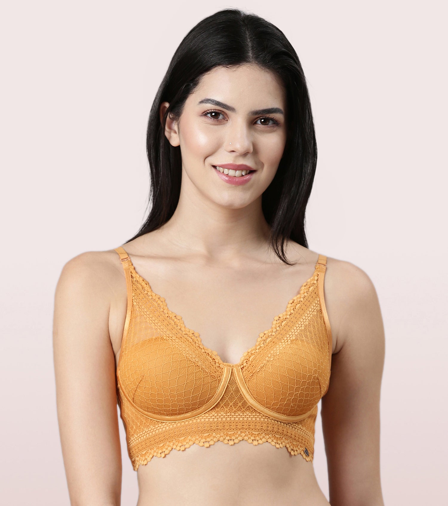 Padded Under Wired Push Up Bra with Lace Coverage (Yellow)