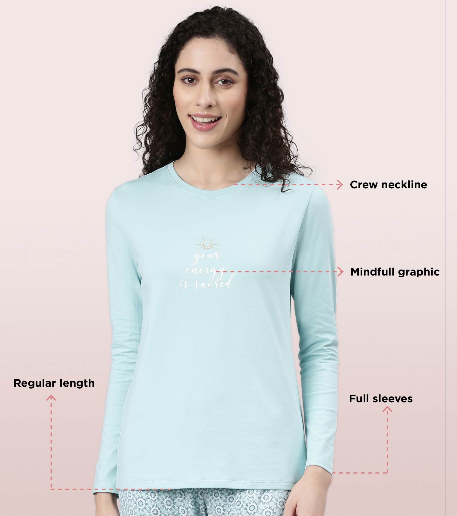 Long Sleeve Basic Crew Tee – Graphic Print | Crew Neck Basic Stretch Cotton Tee | E157