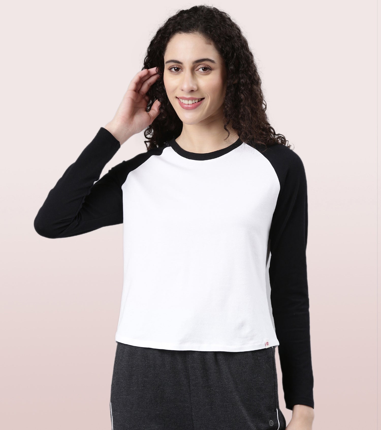 Enamor Long Sleeve Tee | Crew Neck Raglan Tee For Women | E307