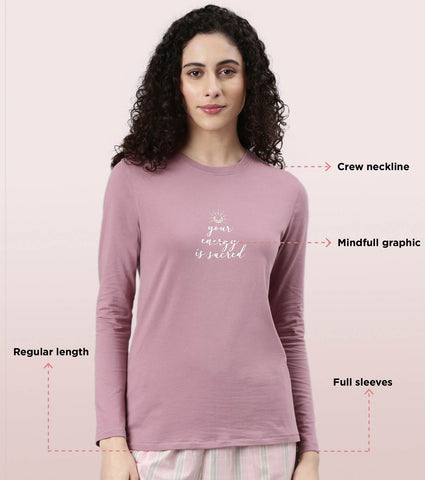 Long Sleeve Basic Crew Tee – Graphic Print | Crew Neck Basic Stretch Cotton Tee | E157