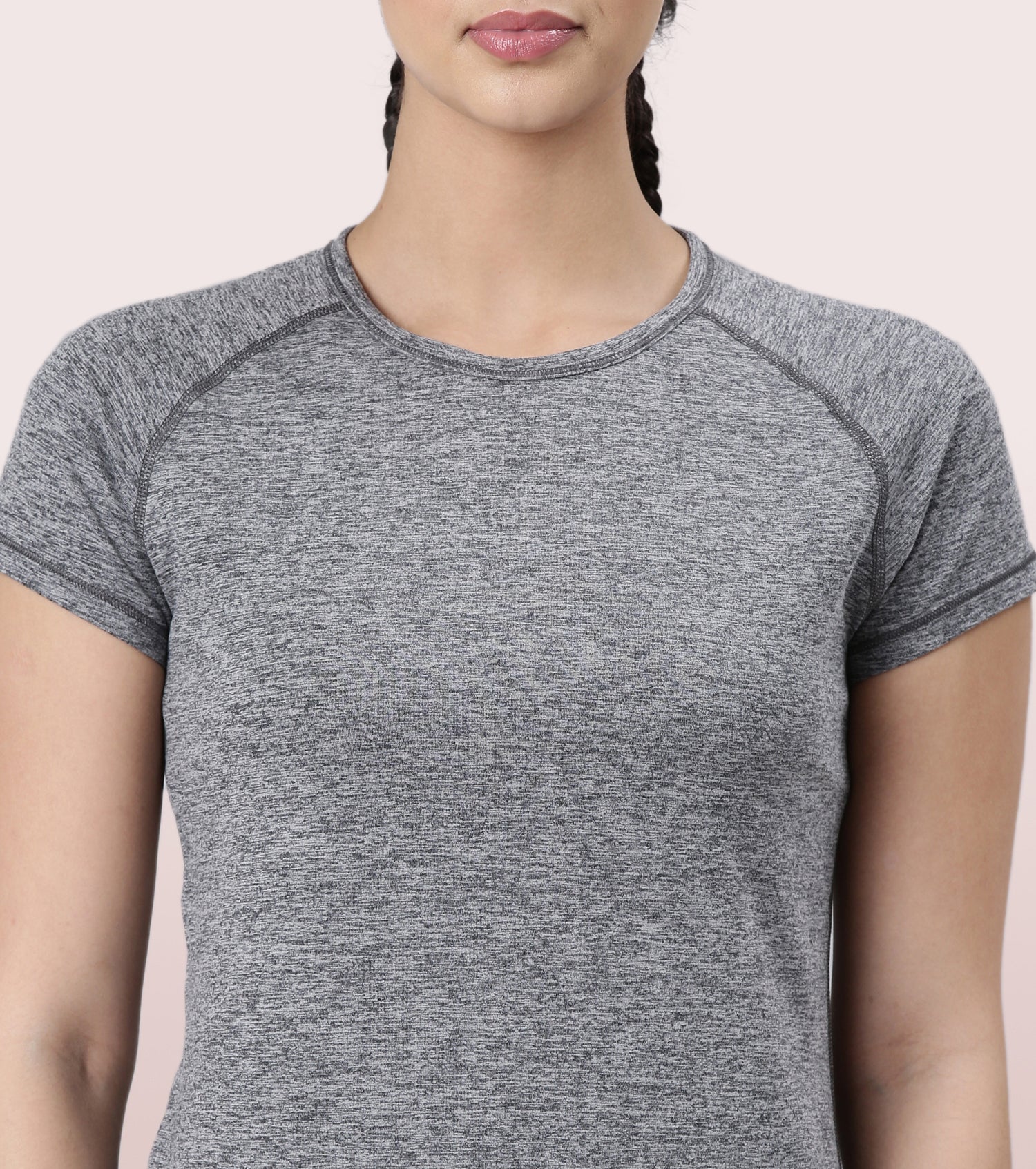 Slim Active Tee | Short Sleeve Raglan Scoop Neck Slim Active Tee With Reflective Graphic On Back | E089