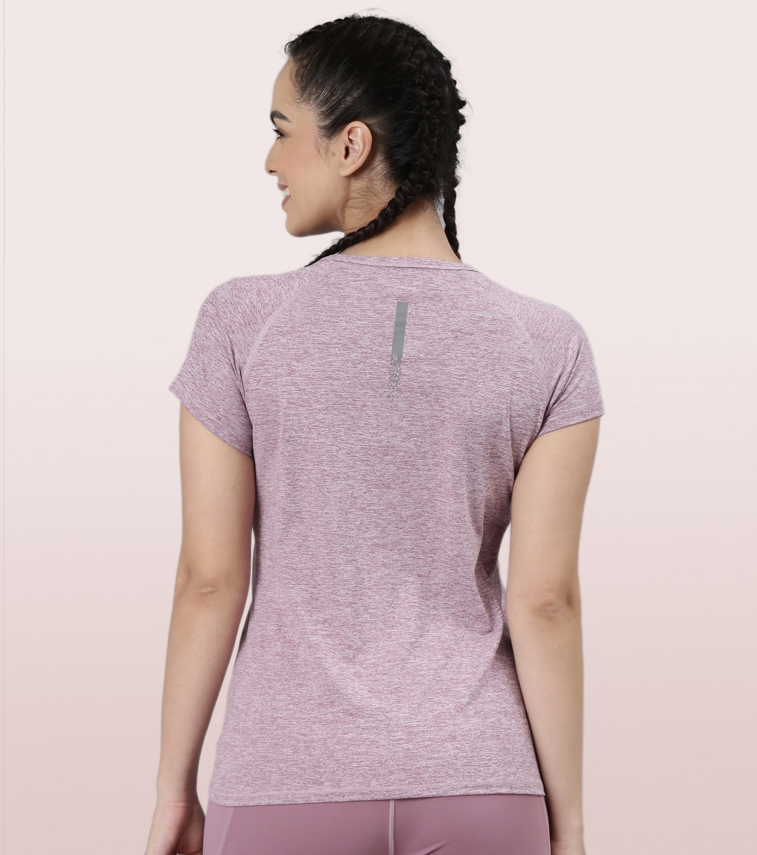 Slim Active Tee | Short Sleeve Raglan Scoop Neck Slim Active Tee With Reflective Graphic On Back | E089
