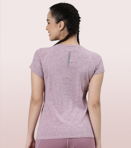 Slim Active Tee | Short Sleeve Raglan Scoop Neck Slim Active Tee With Reflective Graphic On Back | E089