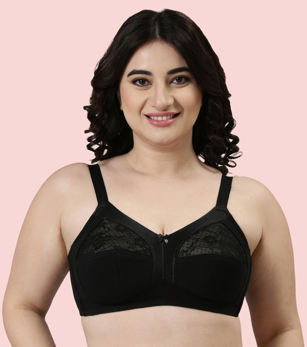 Enamor Innovations Fabcool M-Frame Side Shaper Panel  Women's Cotton Everyday Bra - Non Padded, Wirefree, Full Coverage - A014 (Available in Plus Sizes) (Black)
