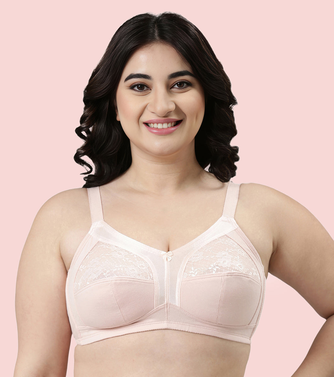 Enamor Fab-Cool A014 Super Contouring M-frame Full Support  Cotton Bra for Women- Full Coverage, Non Padded and Wirefree - Pearl