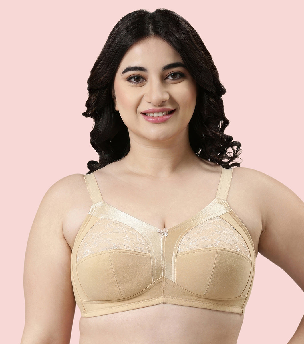 Enamor Fab-Cool A014 Super Contouring M-frame Full Support  Cotton Bra for Women- Full Coverage, Non Padded and Wirefree - Skin
