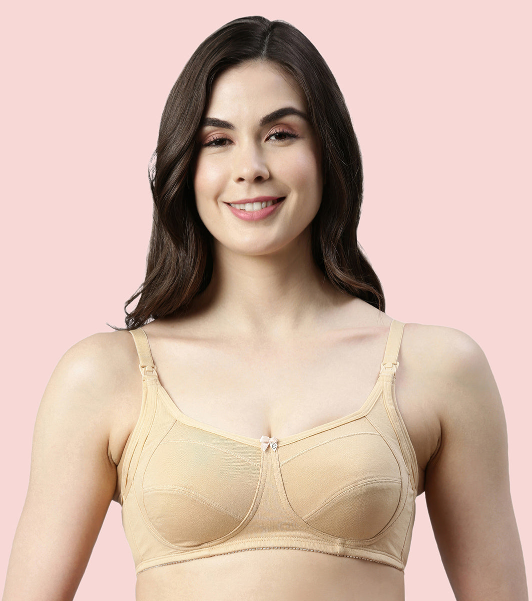 Enamor Innovations Eco-Melange Cotton, Women's Nursing Bra -  Sectioned Lift and Support, Non Padded, Wirefree, High Coverage - MT02 (Skin)