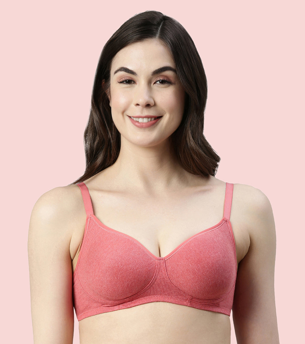 Enamor Innovations Fabcool Encircled  Side Support Shaper, Non Padded, Wirefree, High Coverage, Plus size, Women's Cotton Everyday Bra  - A042 (Tomato Melange)