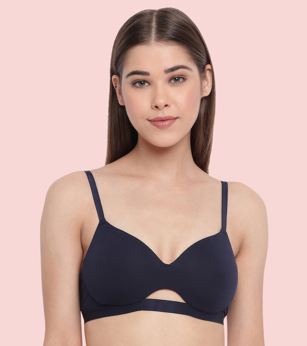 Enamor Innovations CloudSoft Invisi Neckline Women's Cotton Everyday T-Shirt Bra - Padded, Wirefree, Medium Coverage - A032 (Eclipse)