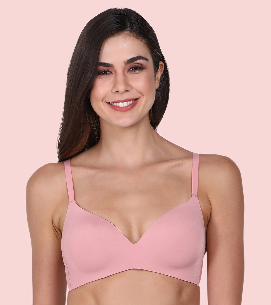 Enamor Innovations Invisibra, Ultra smooth, Flexi Wire Lift, Bonded, Women's T-Shirt Bra - Seamless, No-Pinch, Padded, Wirefree, Medium Coverage - F084 (Strawberry Ice)