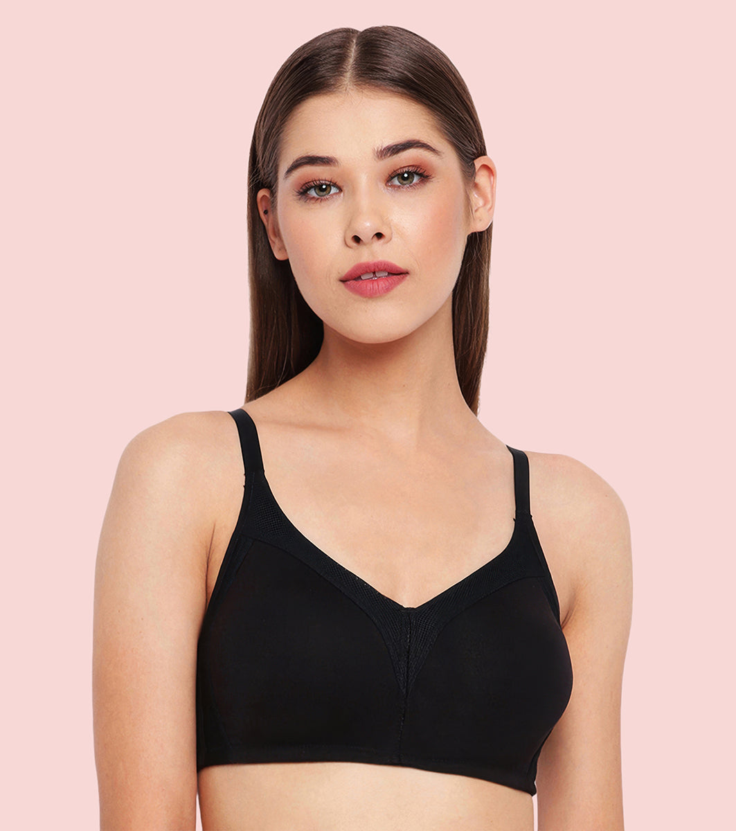 Enamor Innovations Fabcool Full Support Everyday Full Figure Bra - Jiggle Control and Antimicrobial, Non-Padded, Wirefree, Full Coverage Women's Bra - AB75 (Available in  Plus Sizes) (Black)