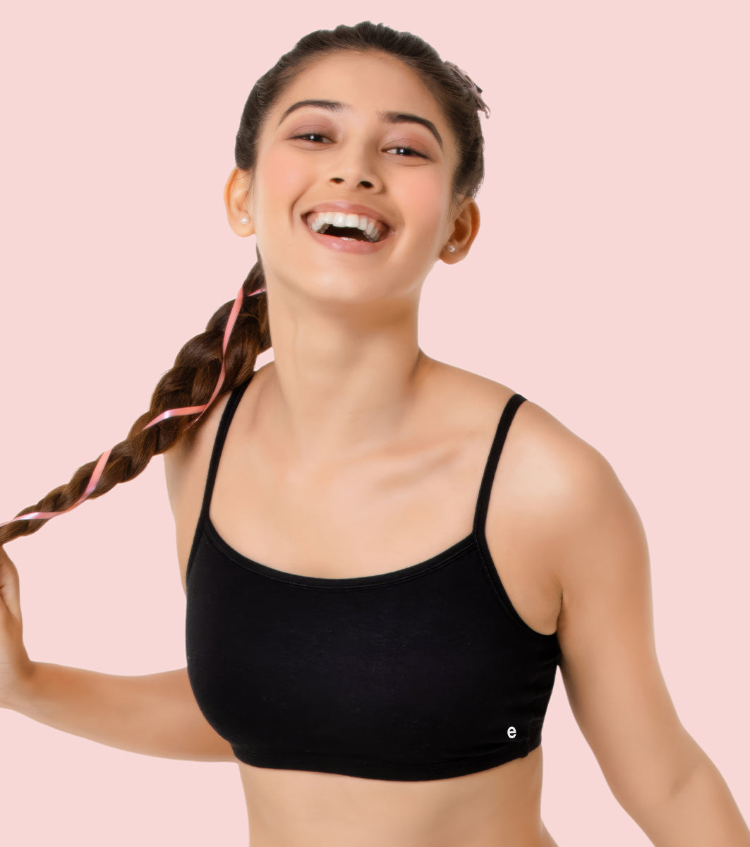 Enamor BB02 Easy Fit Stretch Cotton Beginners Bra with Antimicrobial Finish and Slim Straps - Black