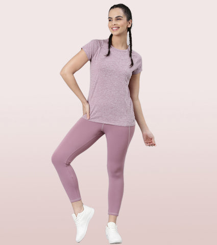 Slim Active Tee | Short Sleeve Raglan Scoop Neck Slim Active Tee With Reflective Graphic On Back | E089