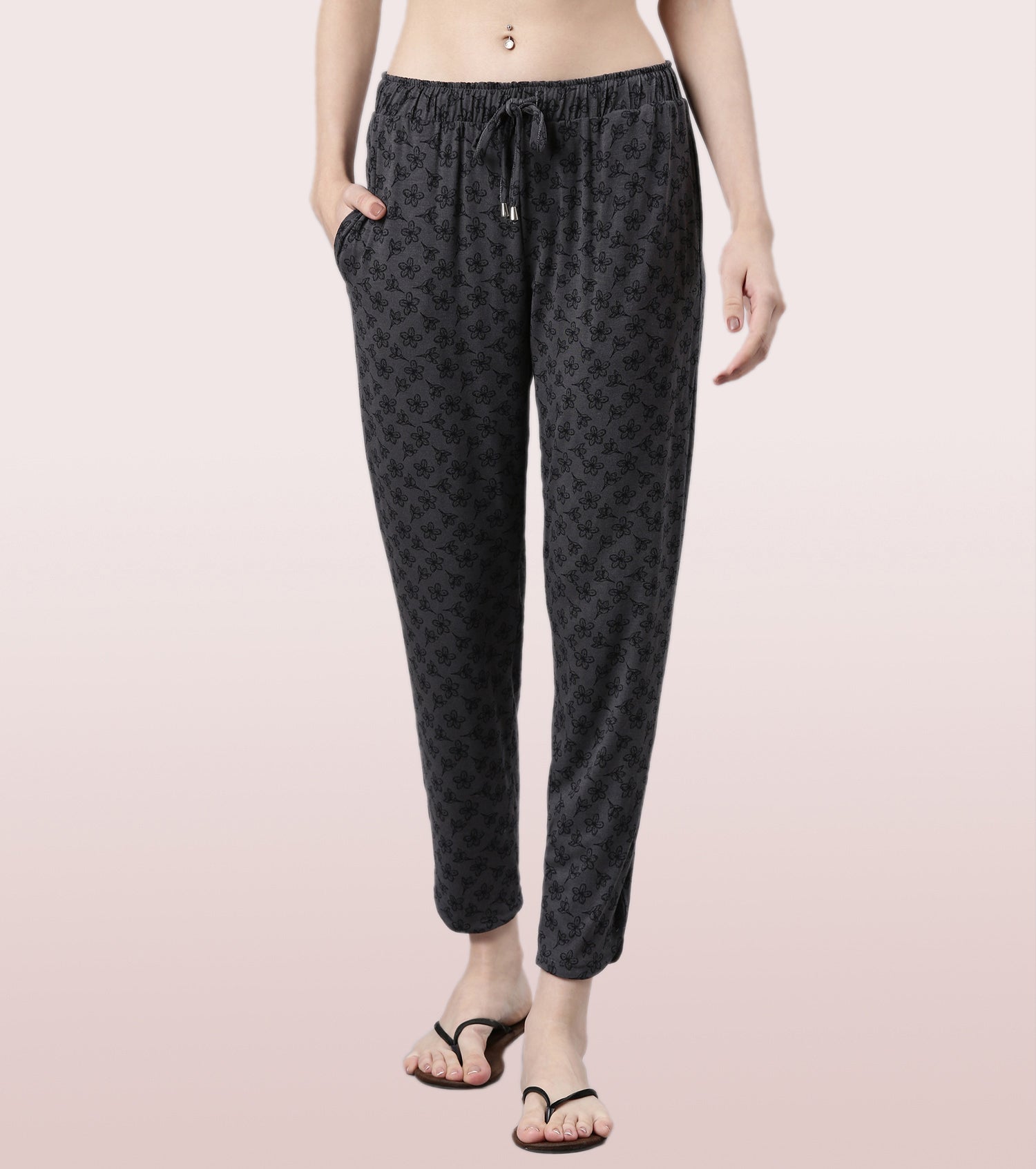 Shop-In Pants - Tapered Lounge Pants With Self Fabric Drawstring With Metal Ends | E048