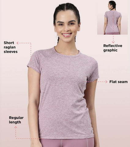 Slim Active Tee | Short Sleeve Raglan Scoop Neck Slim Active Tee With Reflective Graphic On Back | E089