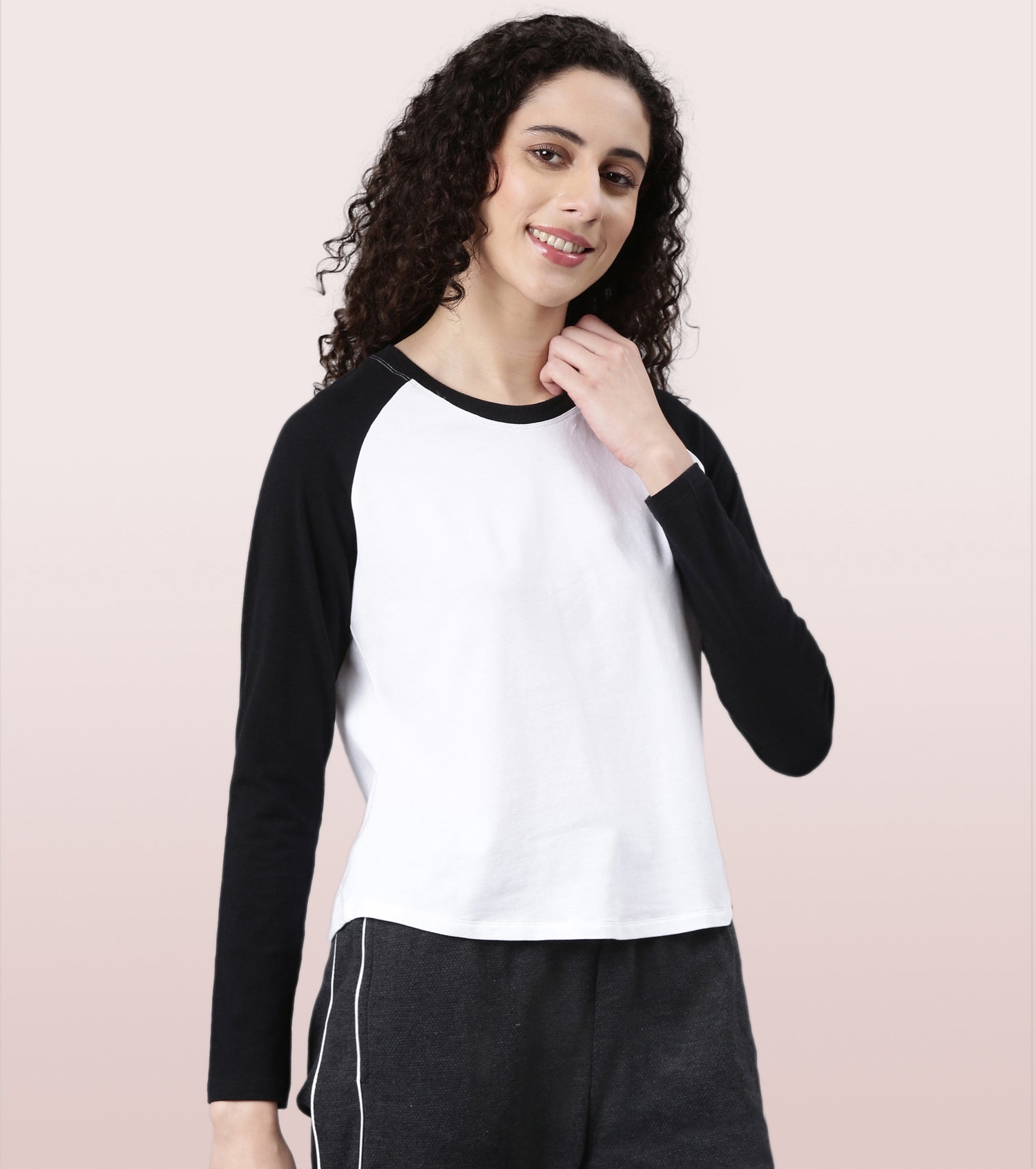 Enamor Long Sleeve Tee | Crew Neck Raglan Tee For Women | E307