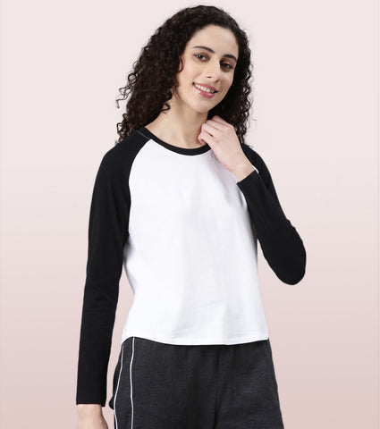 Enamor Long Sleeve Tee | Crew Neck Raglan Tee For Women | E307
