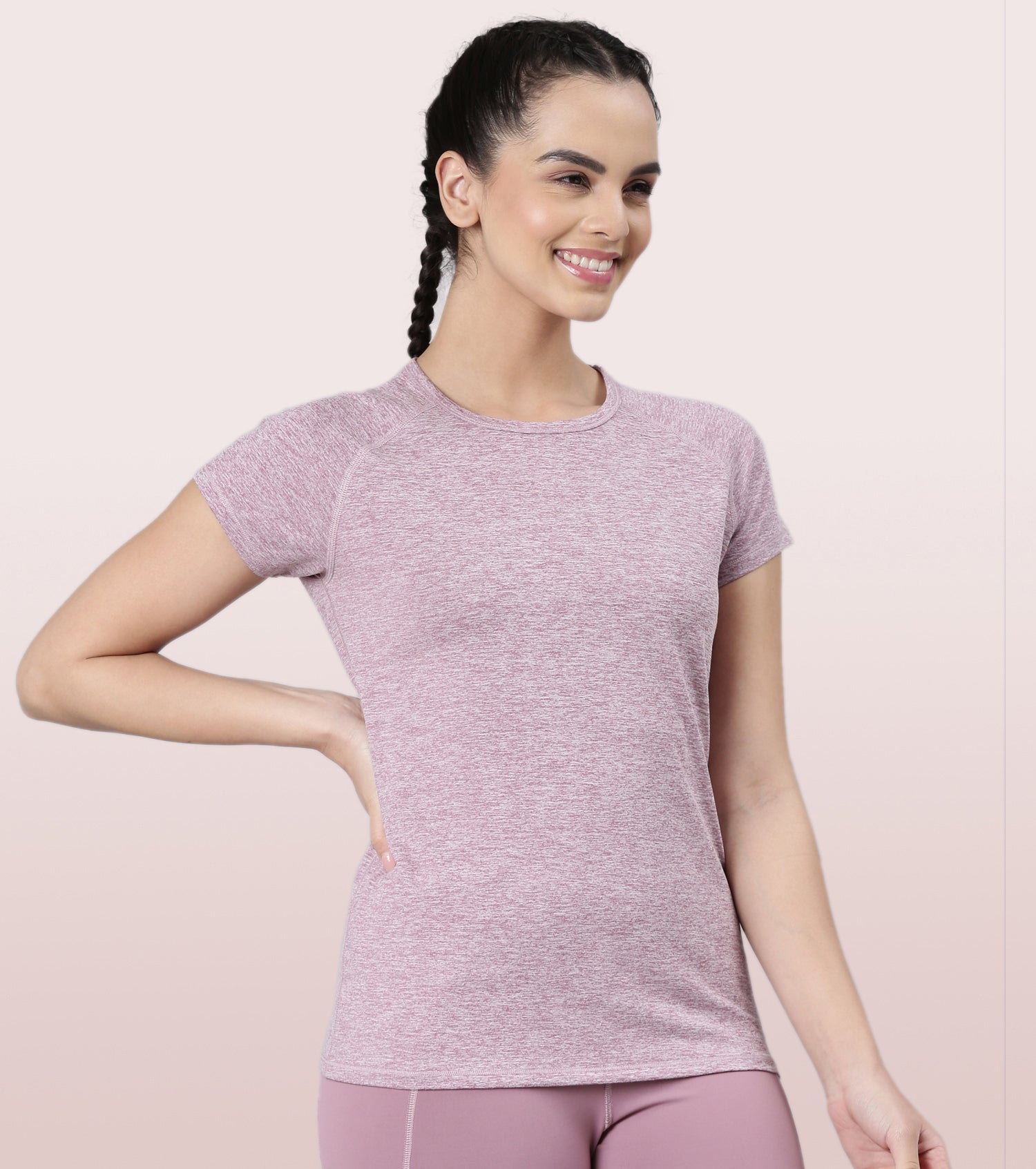 Slim Active Tee | Short Sleeve Raglan Scoop Neck Slim Active Tee With Reflective Graphic On Back | E089