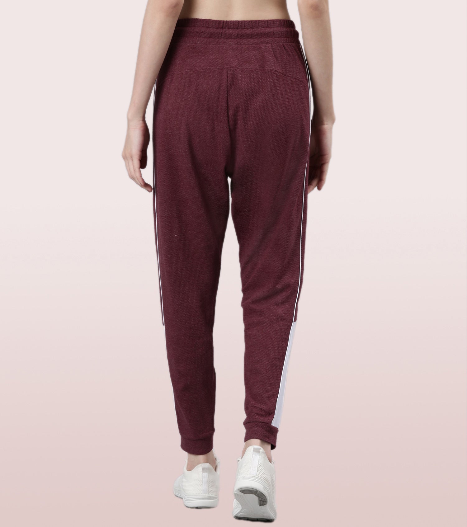 Enamor Relaxed Fit Popcorn Fabric Jogger For Women | Mid Rise Regular Length Piping Jogger | E403