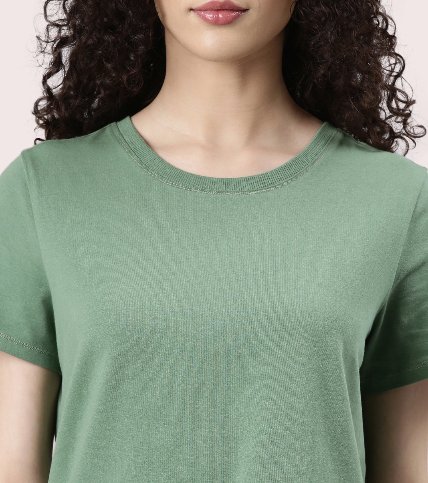  Enamor Basic Stretch Cotton Tee | Short Sleeve Crew Neck Tee For Women | E305