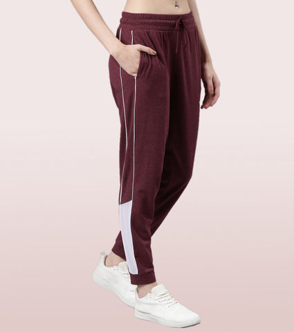 Enamor Relaxed Fit Popcorn Fabric Jogger For Women | Mid Rise Regular Length Piping Jogger | E403