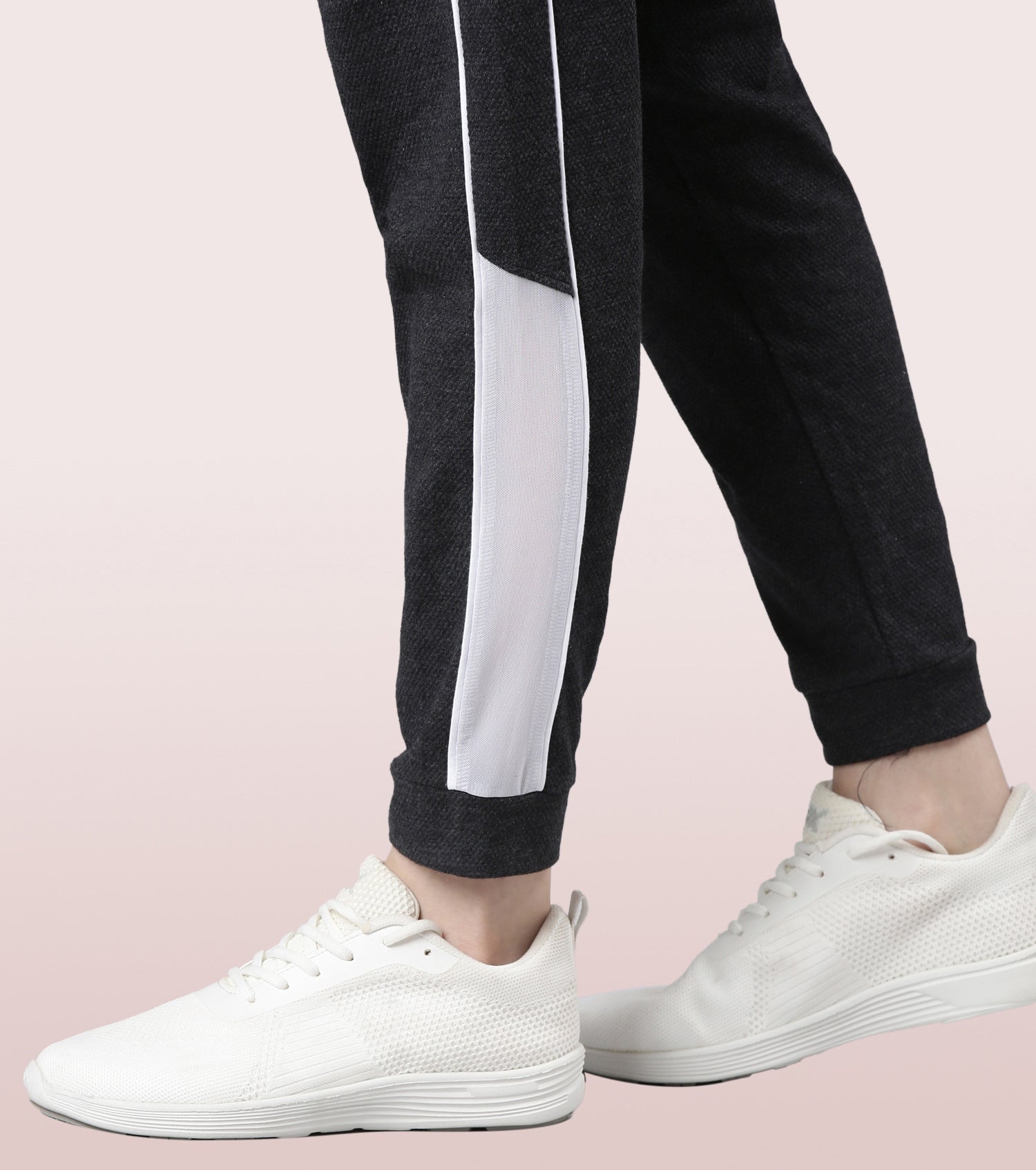 Enamor Relaxed Fit Popcorn Fabric Jogger For Women | Mid Rise Regular Length Piping Jogger | E403