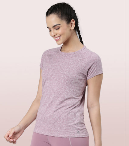 Slim Active Tee | Short Sleeve Raglan Scoop Neck Slim Active Tee With Reflective Graphic On Back | E089