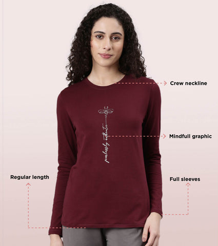 Long Sleeve Basic Crew Tee – Graphic Print | Crew Neck Basic Stretch Cotton Tee | E157