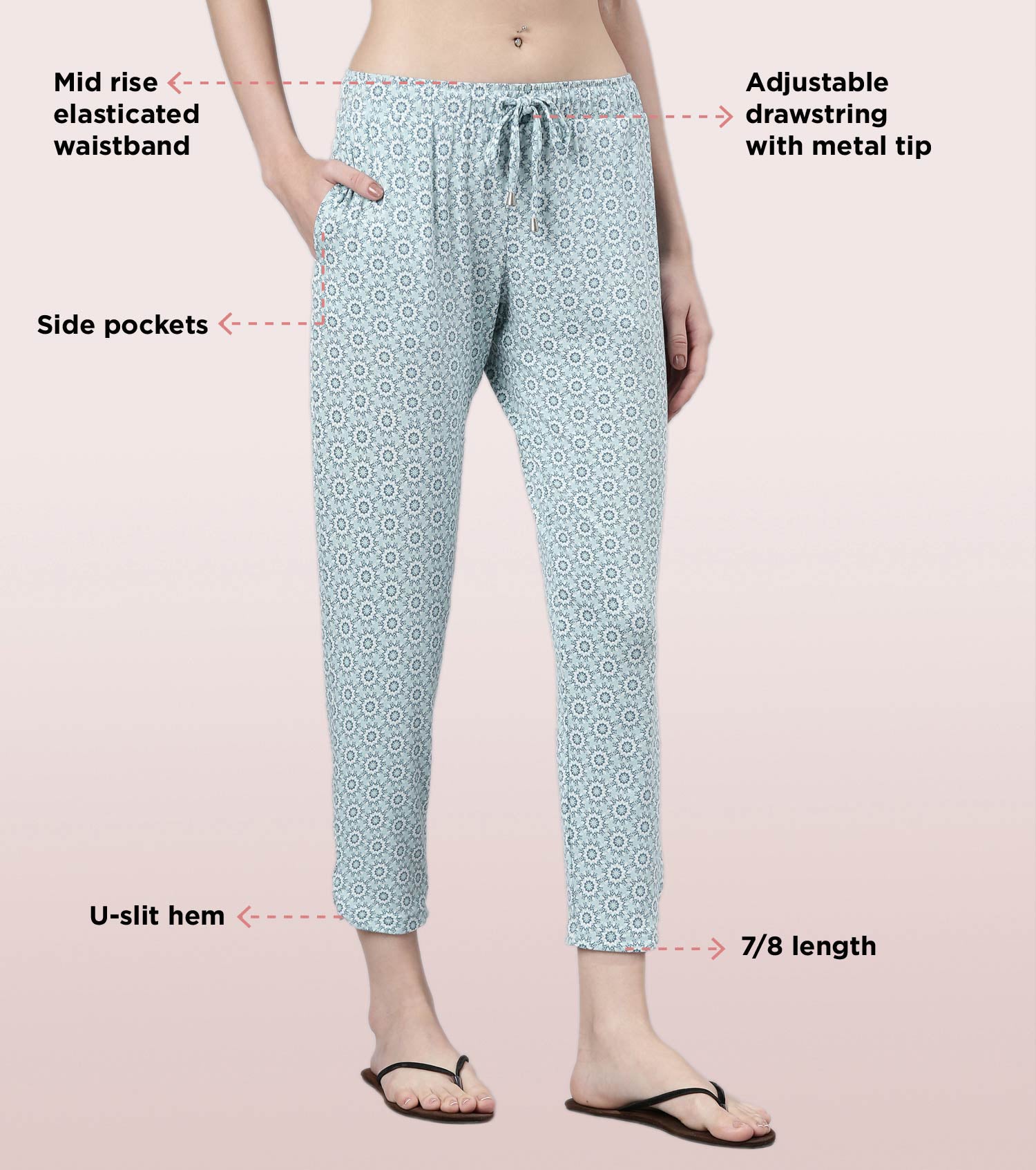 Shop-In Pants - Tapered Lounge Pants With Self Fabric Drawstring With Metal Ends | E048
